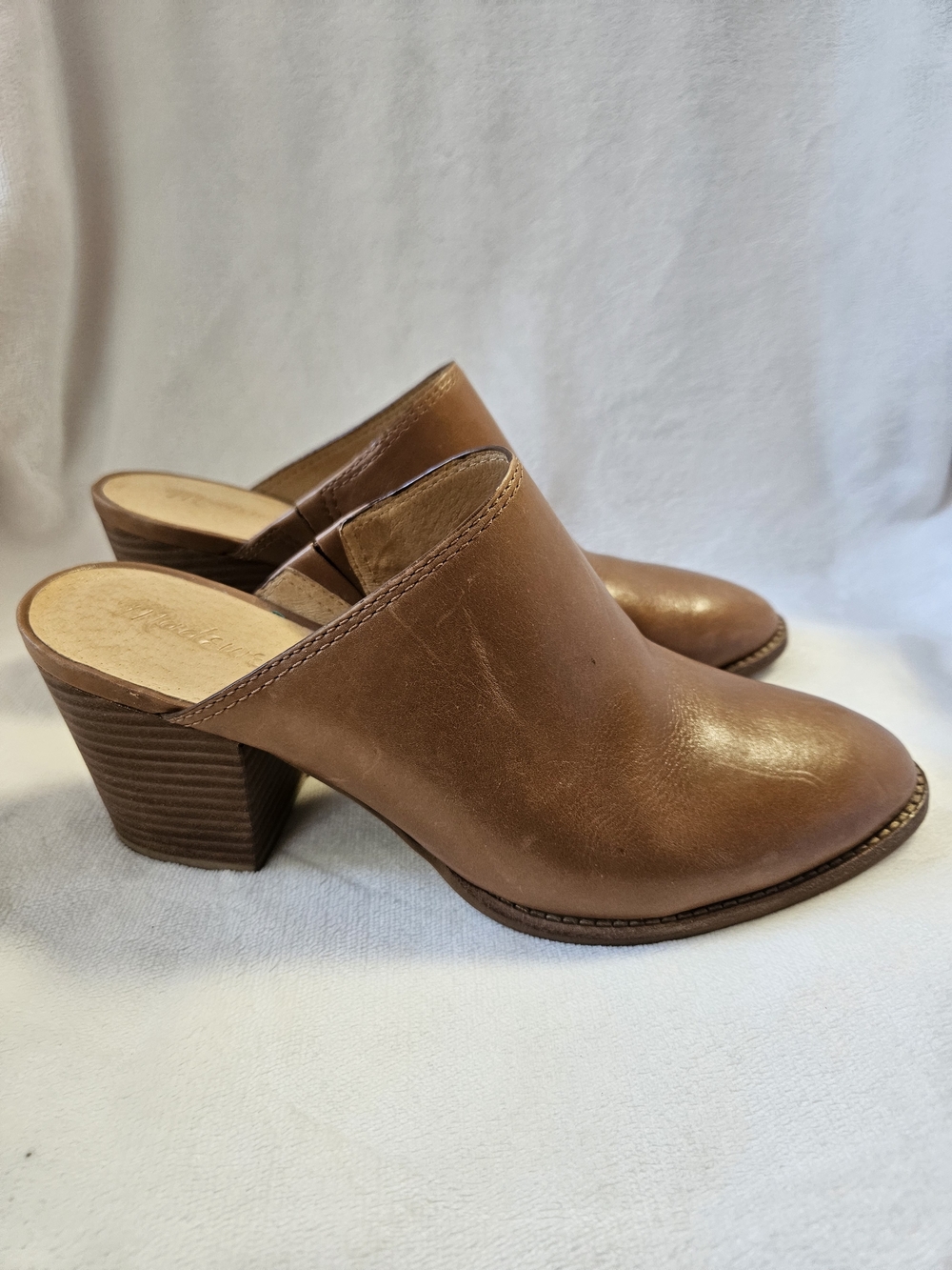 Madewell Harper Brown Leather Slip-On Block Heel Mules 2018 Fall Collection Sz 7